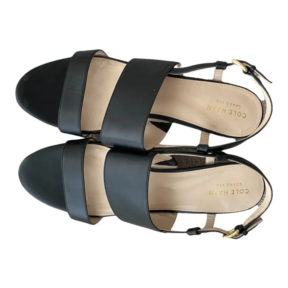 EUC Cole Haan black low wedge sandals heels size 10